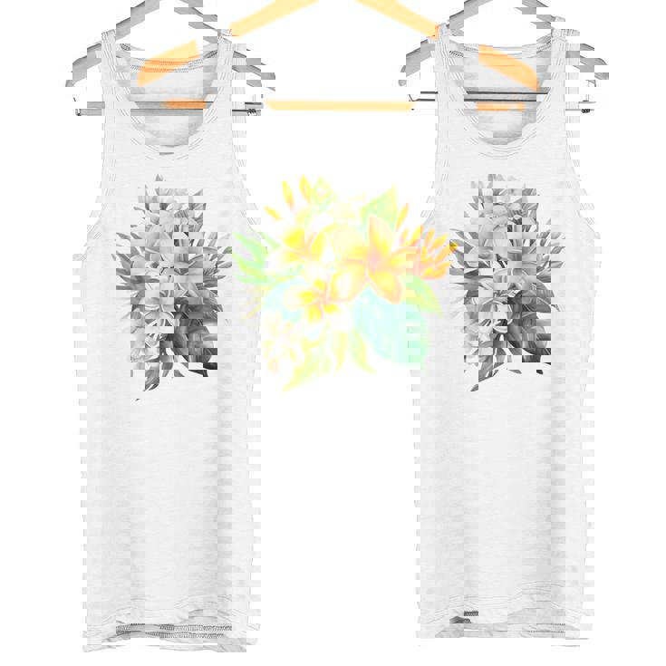 水彩 プルメリア ブーケ シャツ ハワイアン トロピカル フローラル タンクトップ