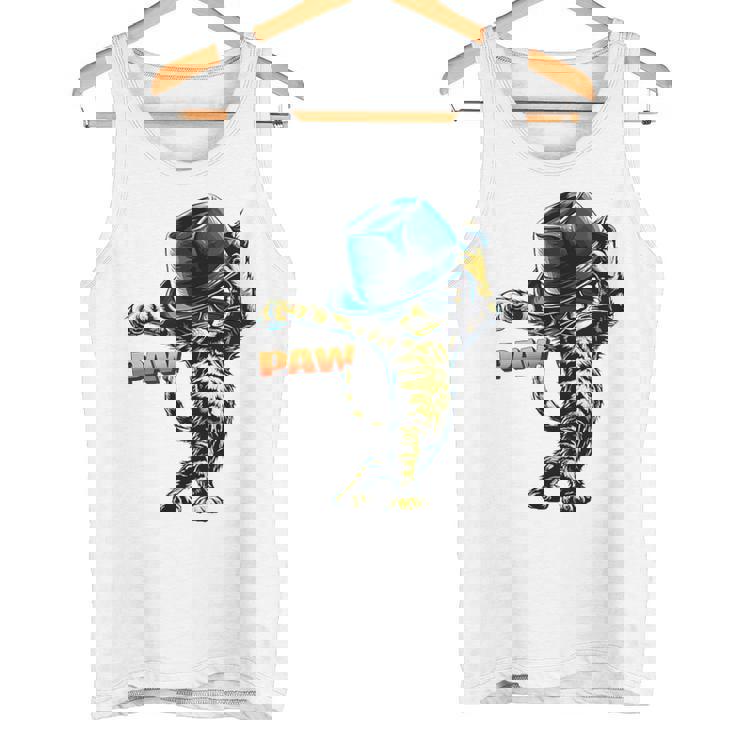 決めポーズの猫イラスト Pawの文字が光るダンス風デザイン タンクトップ