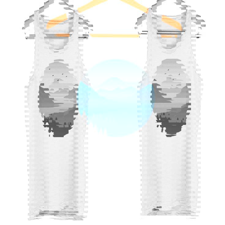 湖 森 風景 山 シルエット 長袖tシャツ タンクトップ