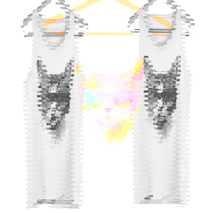 猫 動物 抽象 モチーフ サングラス イラスト アート ネコ タンクトップ