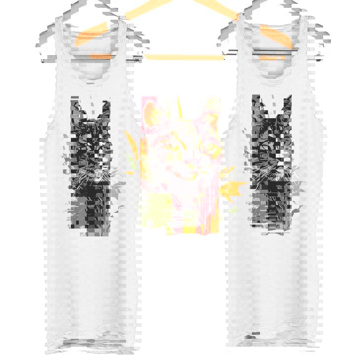 猫 抽象的 かわいい アート ポートレート 動物 恋人 グラフィック 猫 タンクトップ