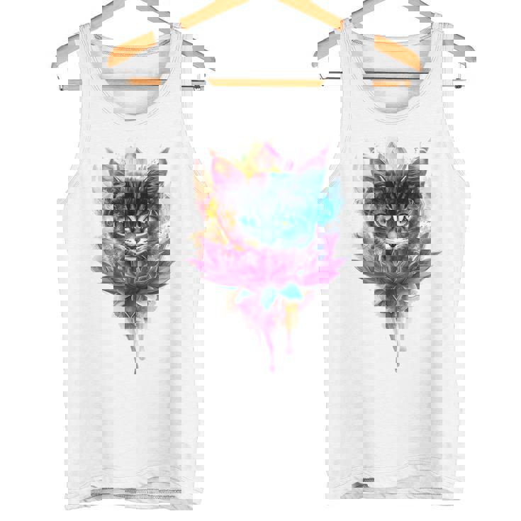 猫 花 カラフル かわいい アート 動物好き グラフィック 猫 タンクトップ