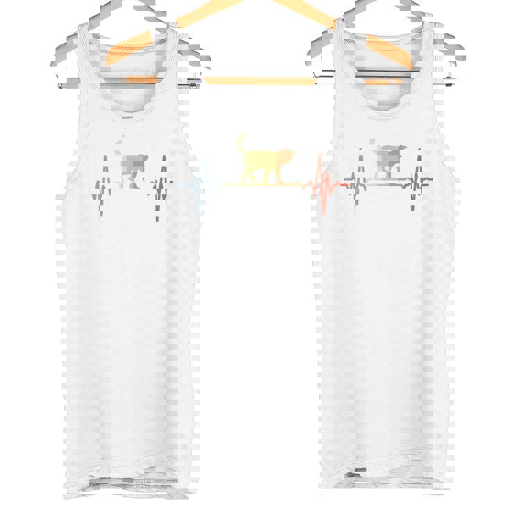 猫心電図心拍オールドスクールルックアニマル 長袖tシャツ タンクトップ