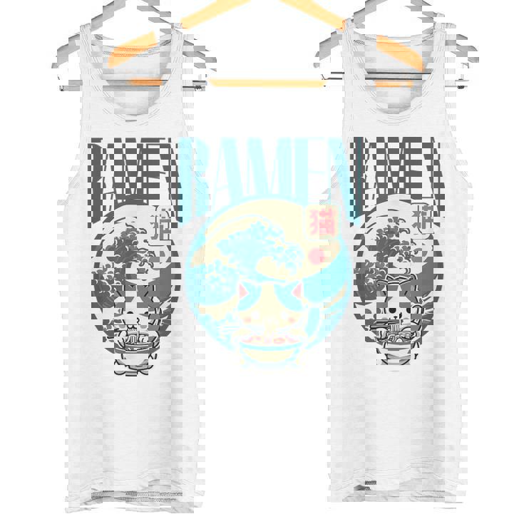 猫食べるラーメン キッズ&大人、日本の神奈川波ラーメン タンクトップ