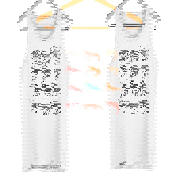 異なるタイプのエビの品種コレクション、かわいいエビ愛好家。 タンクトップ