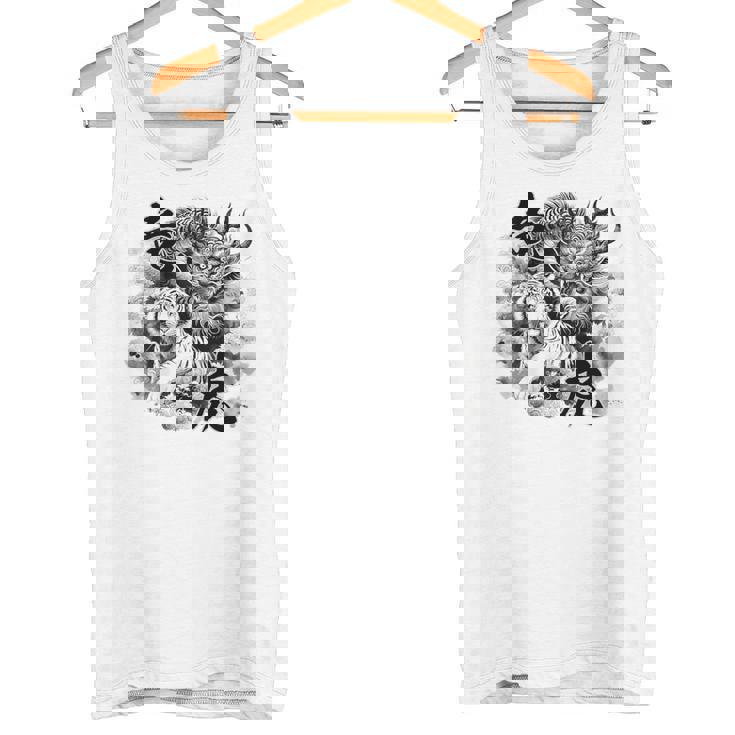 竜虎 墨絵 バックプリント タンクトップ