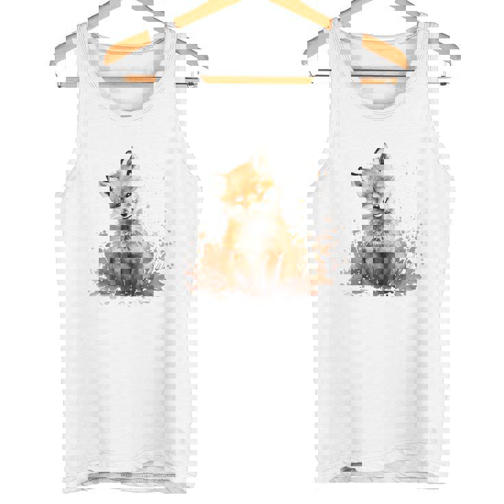 笑顔 水彩 キツネ 森林 動物 タンクトップ