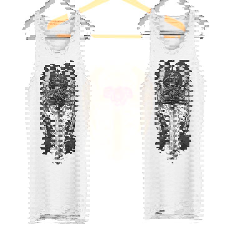 翼とバラのゴシック・クロス 長袖tシャツ タンクトップ