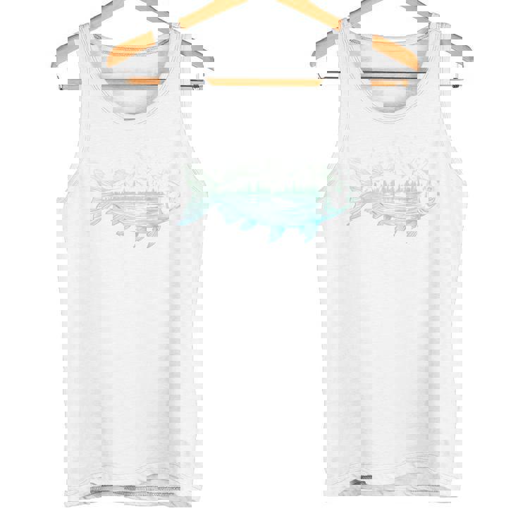 背中 山から形をした涼しい魚 自然 情景 釣り タンクトップ