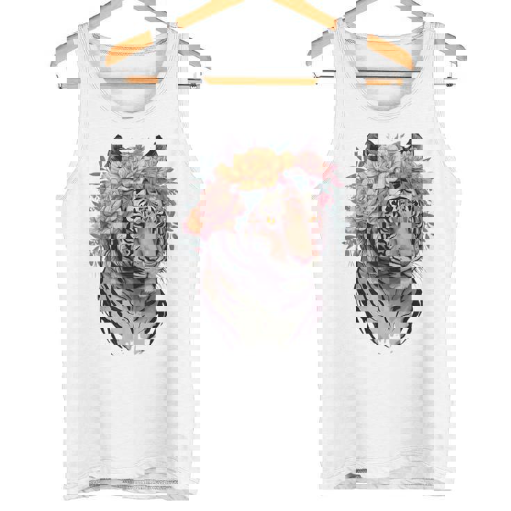 花柄 水彩 虎 花 王冠 虎好き タンクトップ