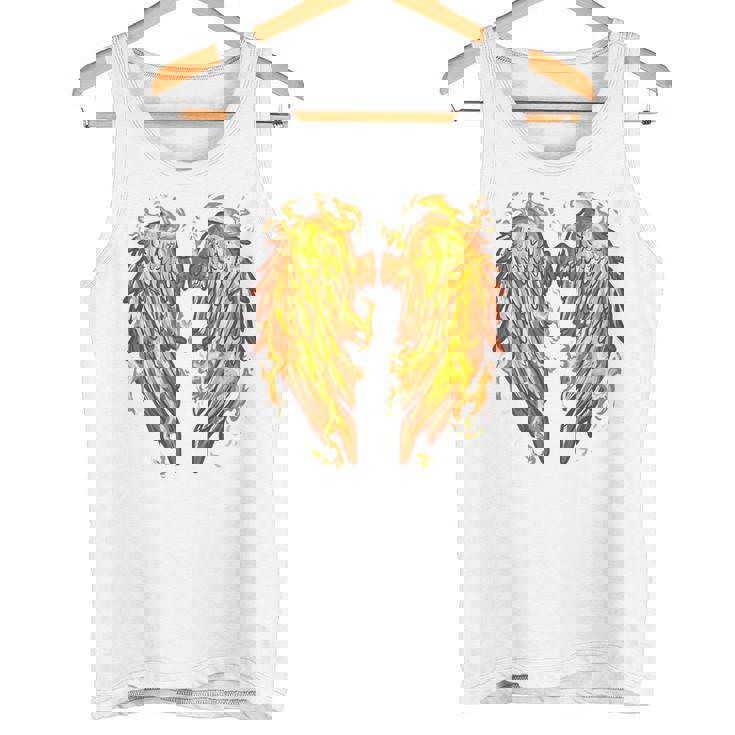 裏面に燃える天使の翼 火の羽 タンクトップ