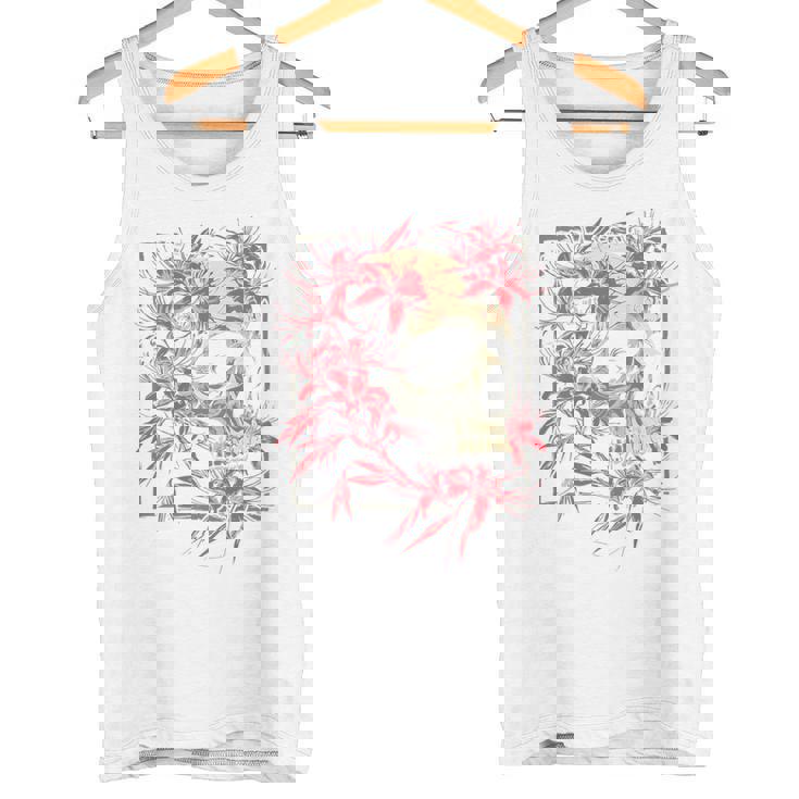 赤いクモのユリの花 日本の頭蓋骨 オタクのバックプリント タンクトップ