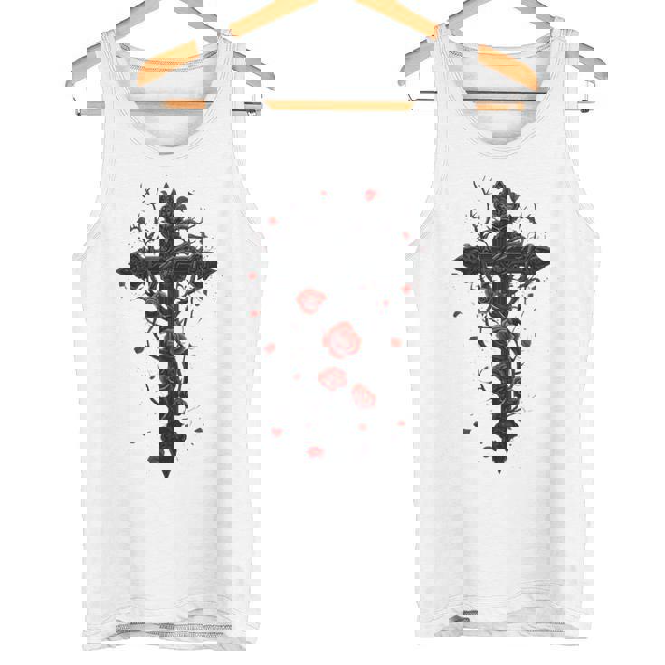 赤いバラのゴシック・クロス 長袖tシャツ タンクトップ