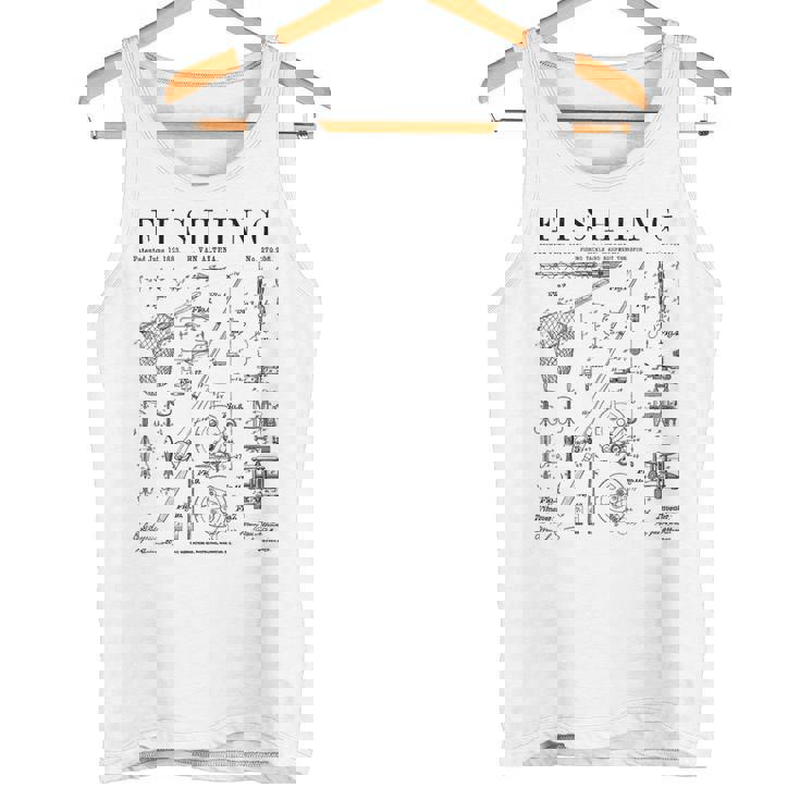 釣り ロッド タックル リール ルアー フィッシャーマン ヴィンテージ 特許 プリント タンクトップ