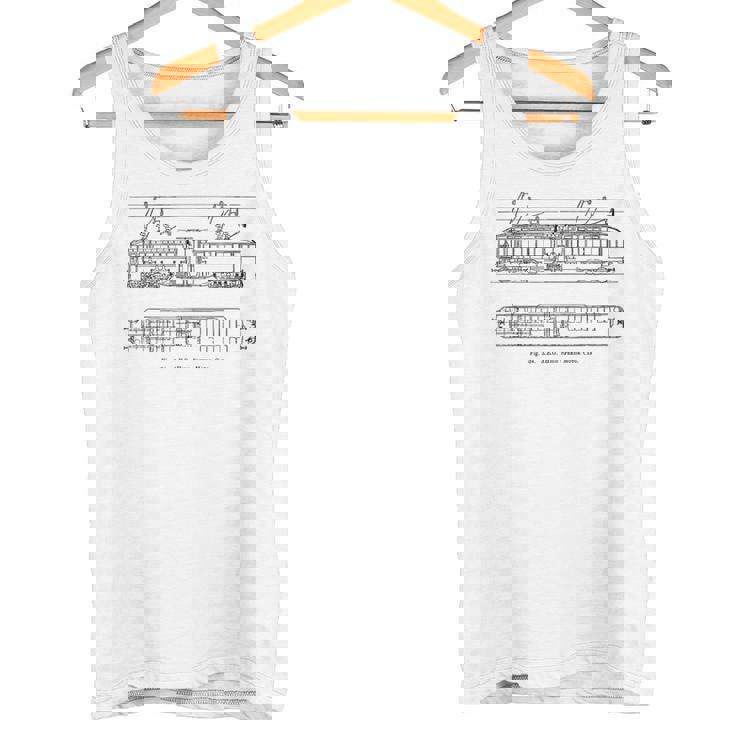 電車 ヴィンテージ 青写真 図 グラフィック 電気機関車 タンクトップ