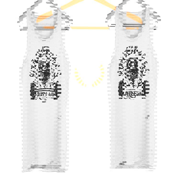 面白いチキンレッグバーベルワークアウトジム。 タンクトップ