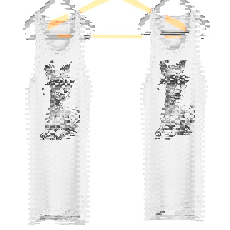 面白いミニチュアピンシャードッグミニピンサングラスデザイン。 タンクトップ