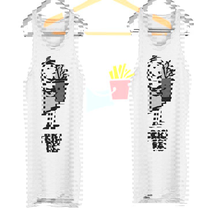 面白い漫画のキャラクターグラフィックが付いたクールでおいしいフライドポテト。 タンクトップ