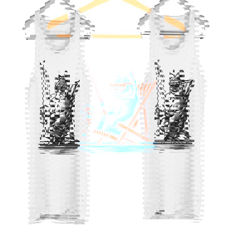 面白い釣り猫ロッドとリール Lets Go 釣り 猫釣り 長袖tシャツ タンクトップ