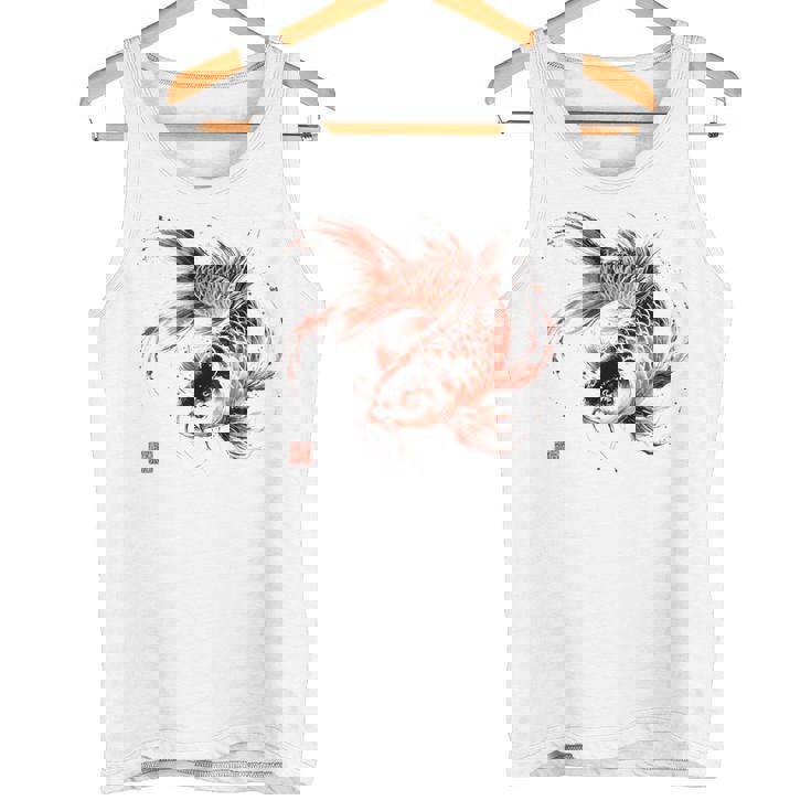 鯉 赤黒 アクアリウム ニシキゴイ 観賞魚 イラスト バックプリント タンクトップ