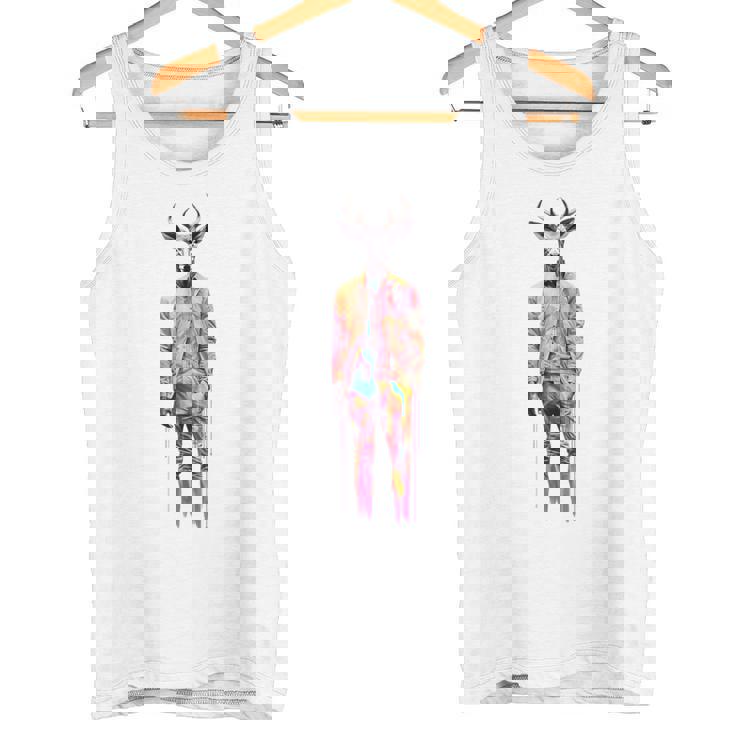 鹿 人間 アート カラフル 動物 絵画 グラフィック 鹿 タンクトップ