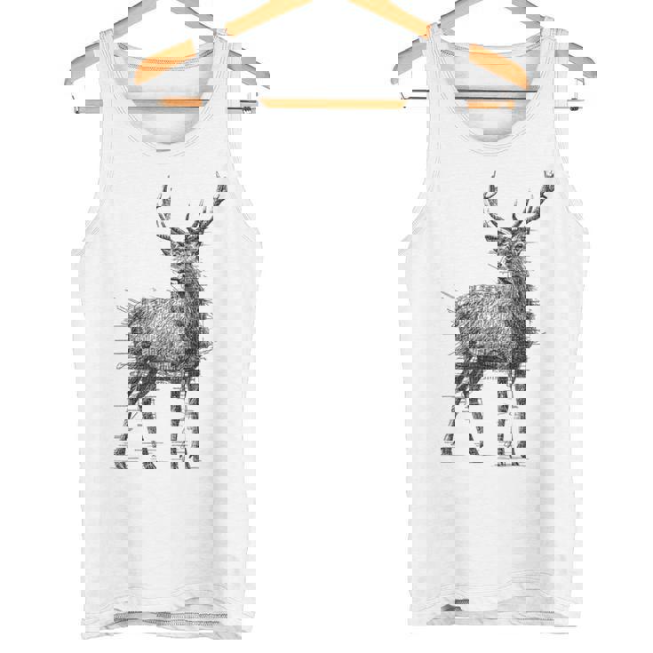 鹿 絵 グラフィック 動物 アート モチーフ 鹿 タンクトップ