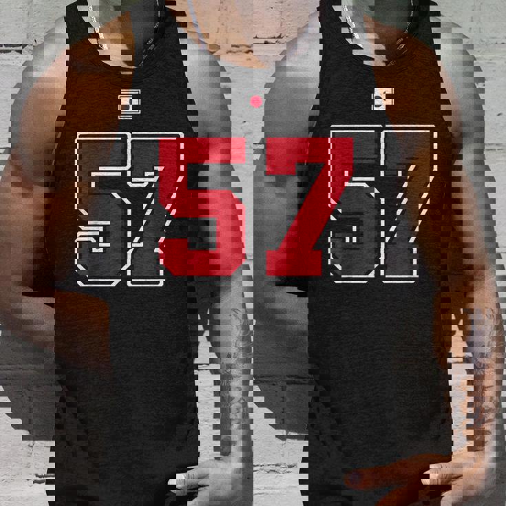 57 ナンバー カレッジスタイル ヴィンテージ 赤 白 日本国旗 タンクトップ 彼への贈り物