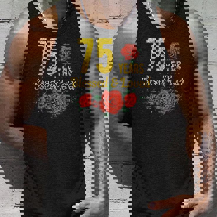 75歳 祝福され愛されたバラの花 フローラル 75歳の誕生日 タンクトップ 彼への贈り物