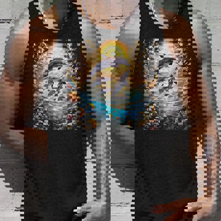 90年代イルカ、アロハ ハワイアン イルカ、カラフルなビーチ タンクトップ 彼への贈り物