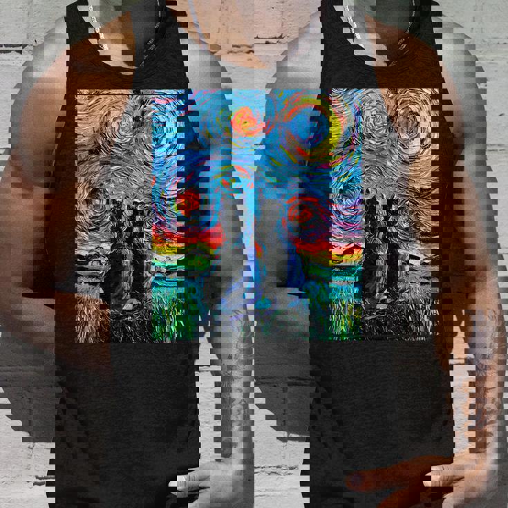 Aja 星月夜に2匹の黒猫 カラフルアート タンクトップ 彼への贈り物