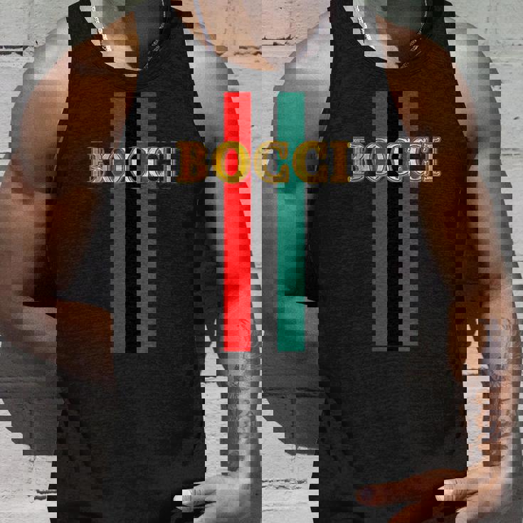 Bocci ぼっち《フェイクゴールド ロゴ》緑 赤 ライン【変なデザイン屋さん】陰キャ オタク ブランド パロディ 面白 タンクトップ 彼への贈り物