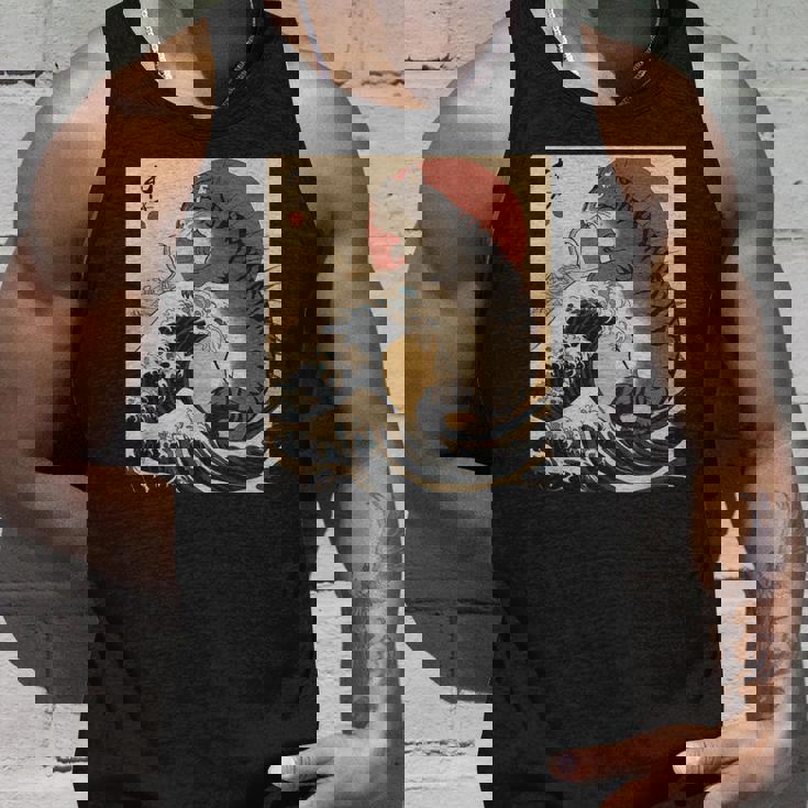 Catzilla 日本の波 ヴィンテージ 夕日 面白い 猫 アート タンクトップ 彼への贈り物