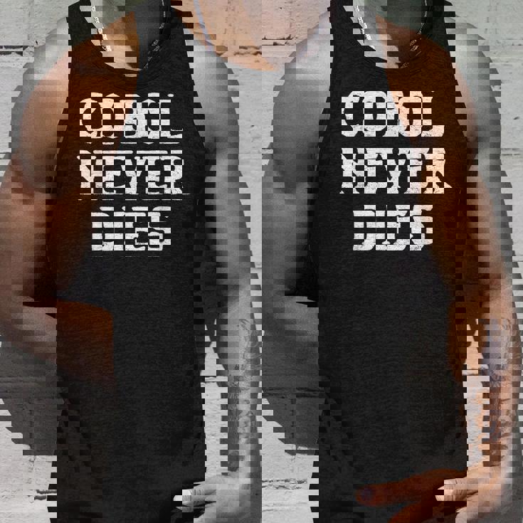 Cobol Never Dies 面白いコボルプログラマー ミニマリストデザイン タンクトップ 彼への贈り物