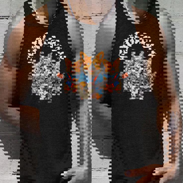 Corgis Rock かわいいコーギー犬トリオ ロックアウト ギターを弾く タンクトップ 彼への贈り物