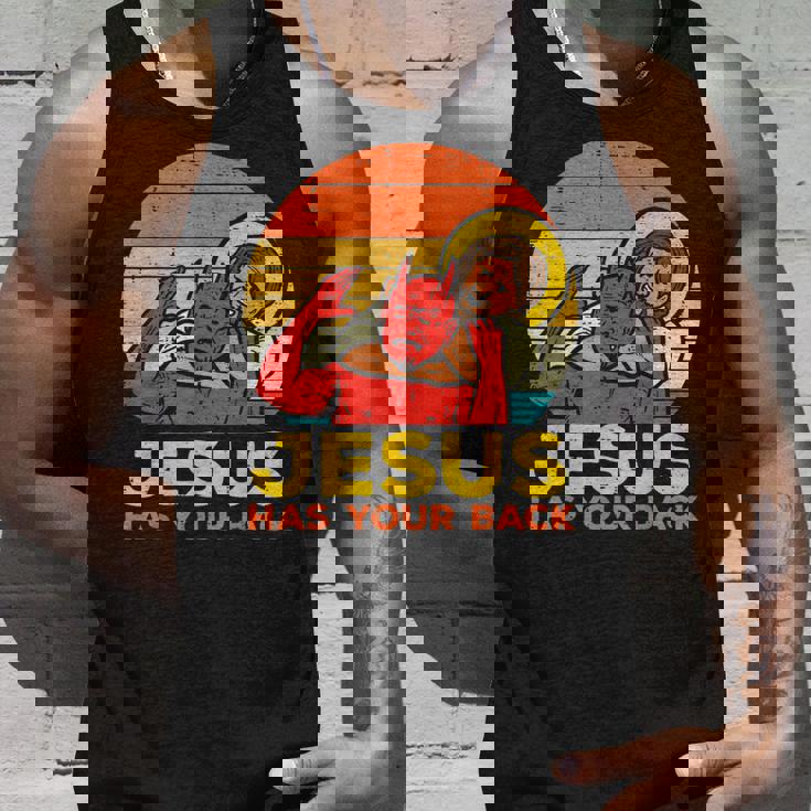 Jesus Has Your Back 柔術 レトロ クリスチャン タンクトップ 彼への贈り物