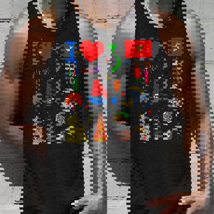 I Loveietnam手描き ベトナムのランドマーク、旗、地図 タンクトップ 彼への贈り物