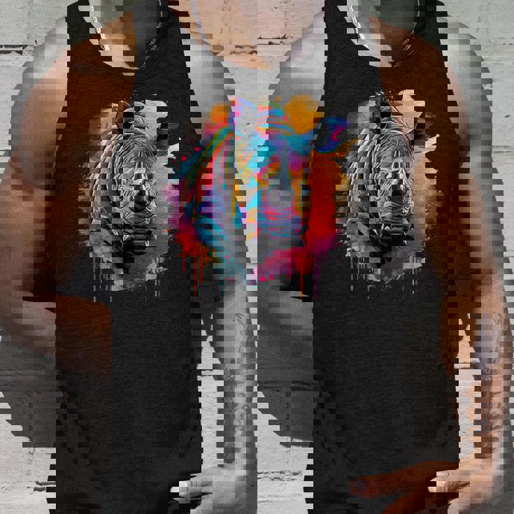 Rhinoceros アートワーク ポートレート 動物 アート カラフル スプラッシュ サイ タンクトップ 彼への贈り物