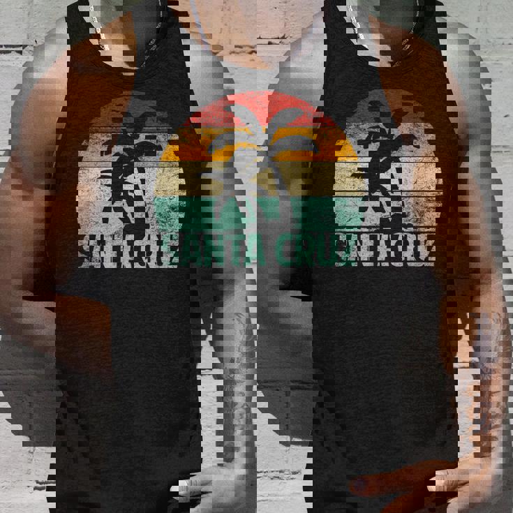 Santa Cruzintage Retro Palmera Puesta Deol California Beach Camiseta sin mangas Regalos para él