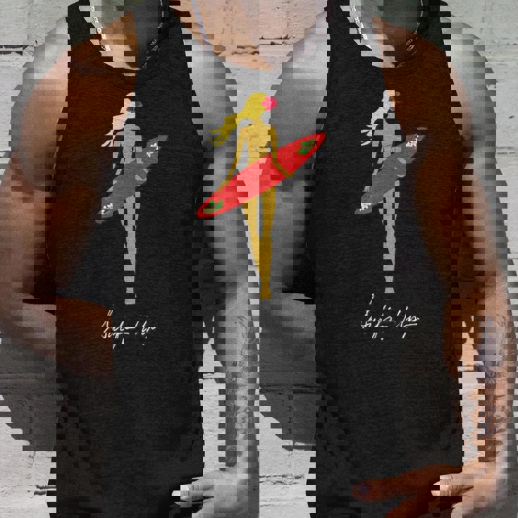 Surfs Up トロピカルブロンドサーファーガール タンクトップ 彼への贈り物