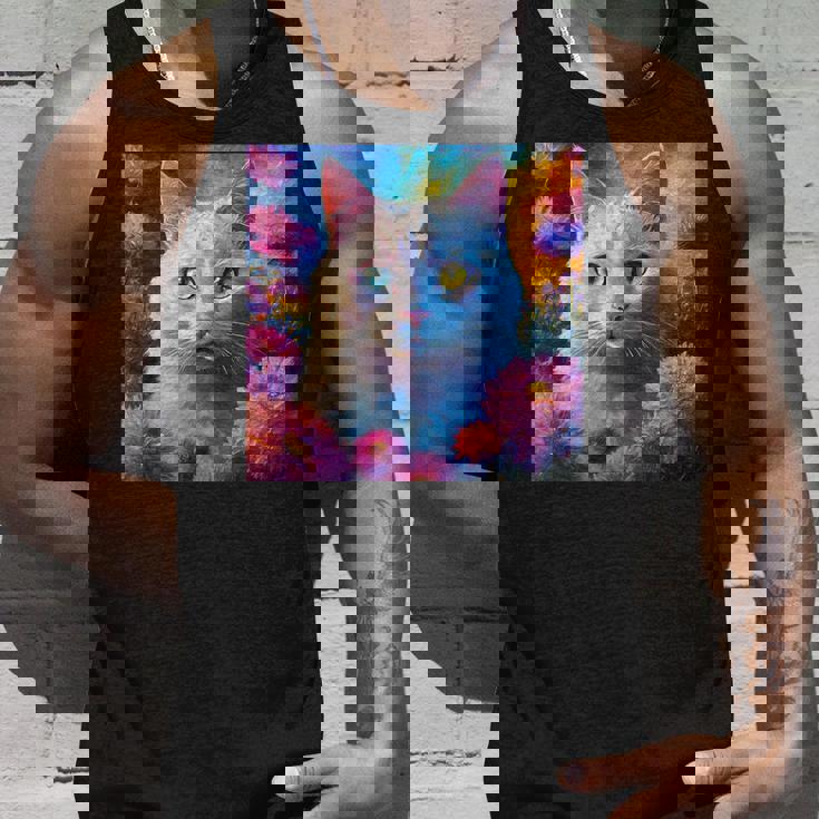 「お花畑のルディ猫」 油絵風ファンタジーアート 綺麗 かわいい オッドアイ リアル タンクトップ 彼への贈り物