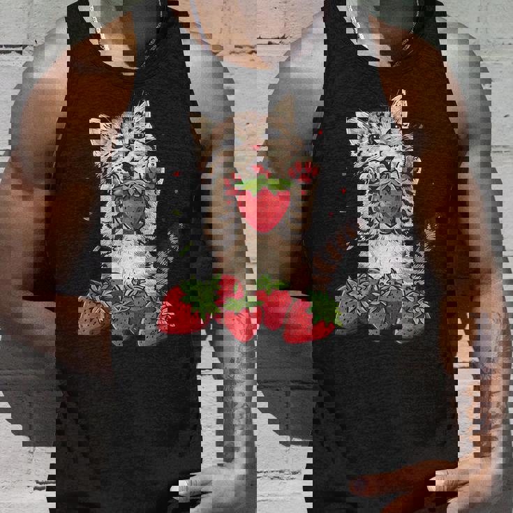 いちご 猫 いちご フルーツ ネコ アニマル プリント 図面 タンクトップ 彼への贈り物