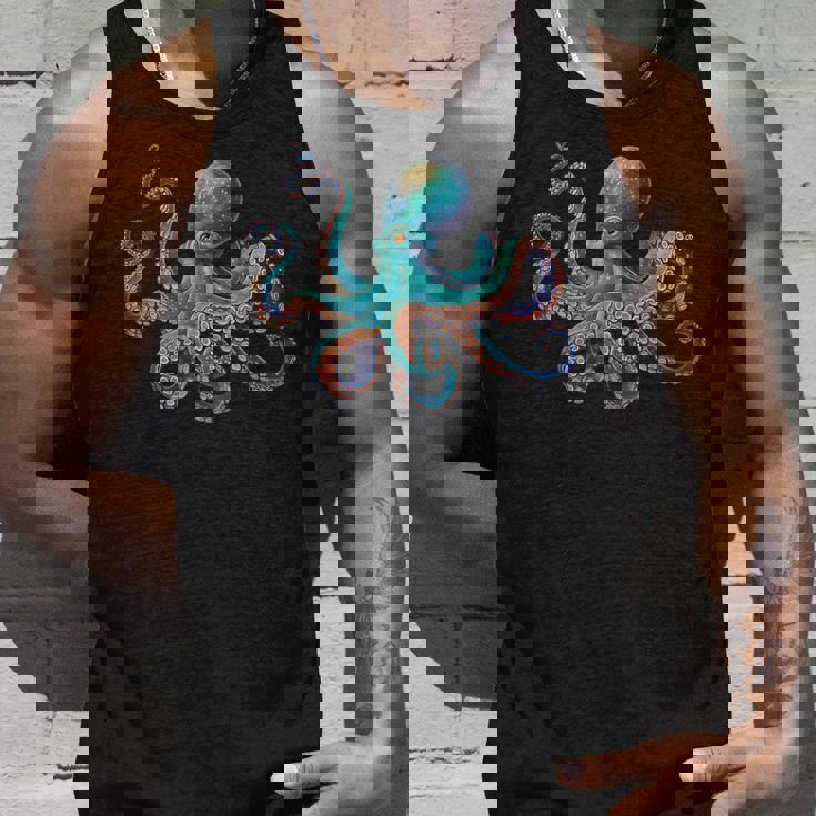 かわいい タコ カラフル ヴィンテージ ブルー イカ クラーケン スキューバ ダイビング タンクトップ 彼への贈り物