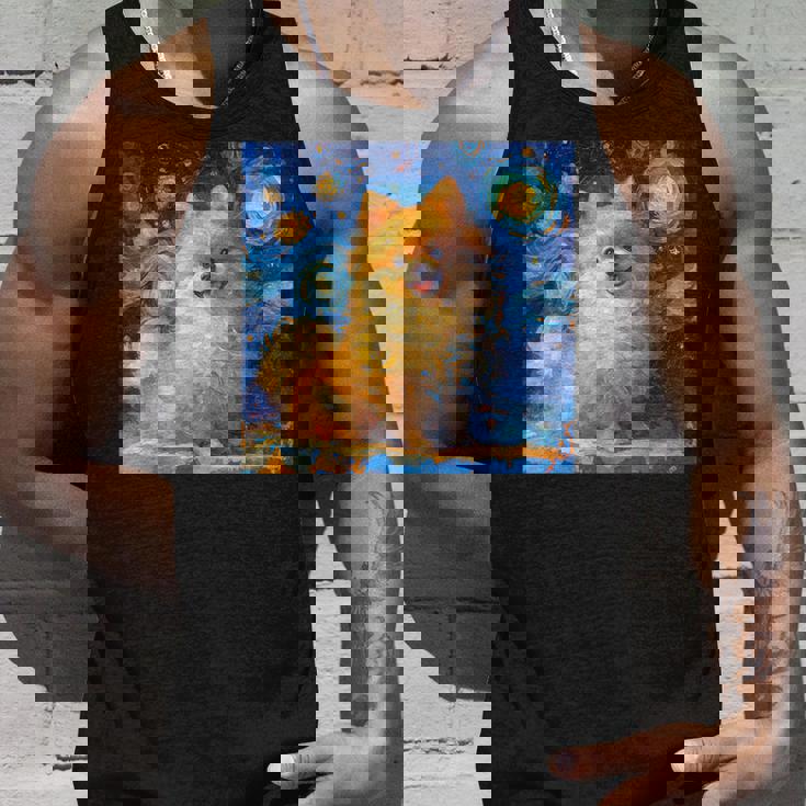 かわいいポメラニアン犬 星月夜 ヴィンセント・ヴァン・ゴッホ絵画 タンクトップ 彼への贈り物