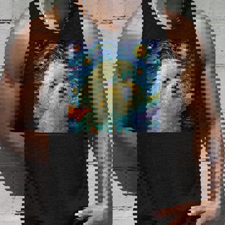 かわいいマルチーズドッグ 星月夜 ヴィンセント・ヴァン・ゴッホ絵画 タンクトップ 彼への贈り物