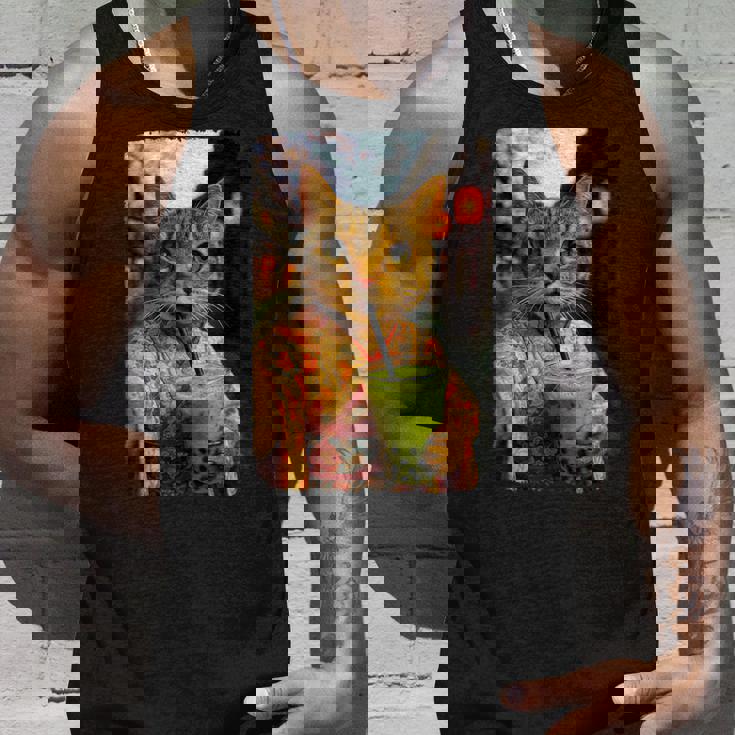 かわいい着物猫 自撮り 抹茶 バブルティー タンクトップ 彼への贈り物