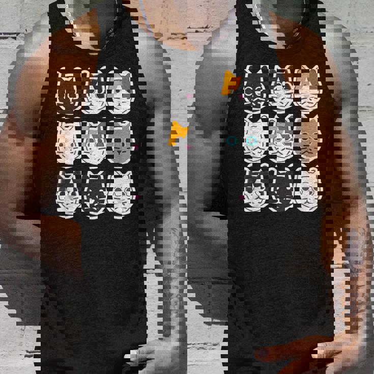 ねこ 9《ふぇいす》猫《黒・白・ハチワレ・三毛・ロシアン》【どうぶつフレンズ】顔 ゆるくて かわいい 動物 イラスト タンクトップ 彼への贈り物