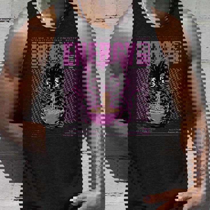 アニメ風ラーメン猫デザイン 充電と食欲のエネルギー系グラフィック タンクトップ 彼への贈り物