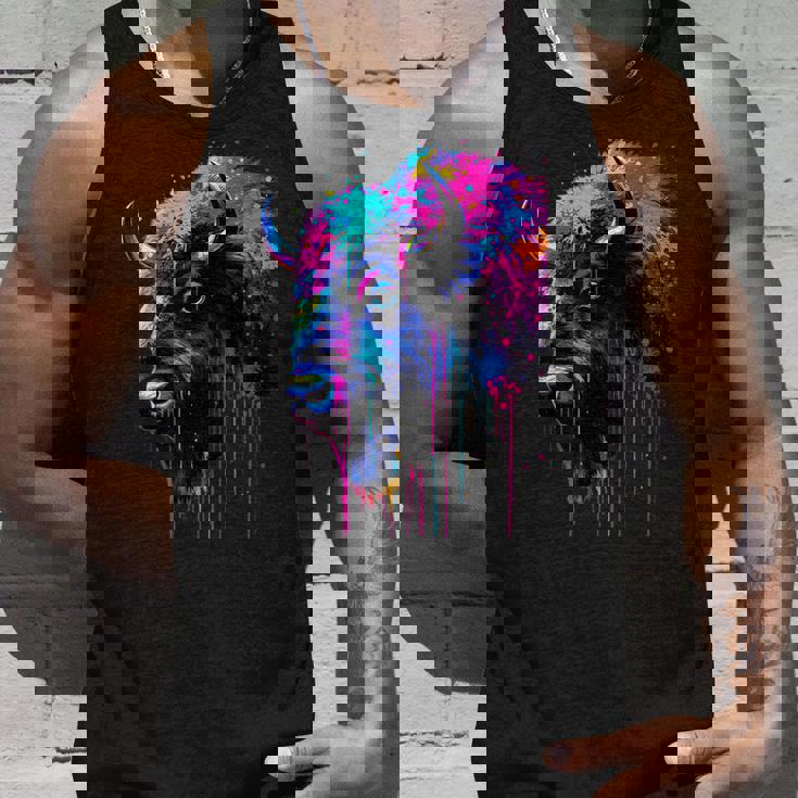 アメリカンバイソンカラーポップアート 美しいアメリカンバイソン愛好家 タンクトップ 彼への贈り物