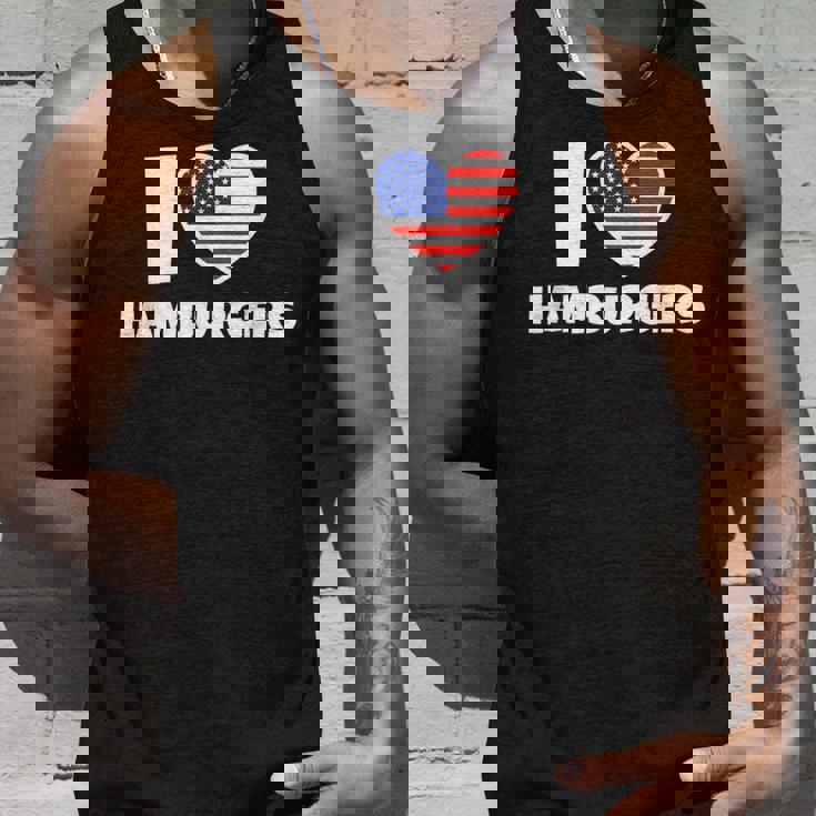 アメリカ国旗とハートのアイ・ラブ・ハンバーガー タンクトップ 彼への贈り物