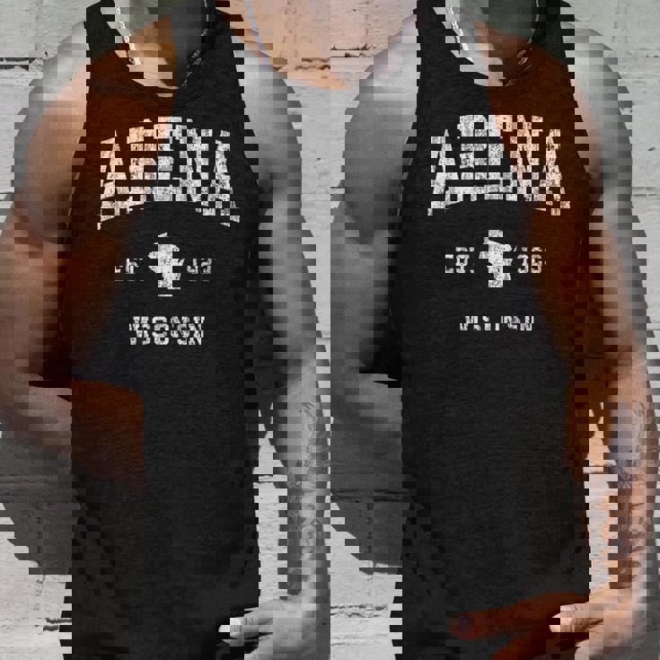 アリーナ ウィスコンシン Wi ヴィンテージ アスレチック スポーツ デザイン タンクトップ 彼への贈り物